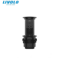 LIVOLO Priza incastrabila Pop Up, Neagra, echipata cu USB, incarcator Wireless + 2 prize 2M (1469)