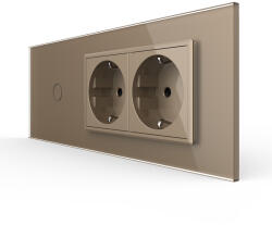 LIVOLO Intrerupator Simplu + 2 Prize LIVOLO cu Rama Din Sticla 6M, Standard Italian (VL-FC1/2FCTC-6A)