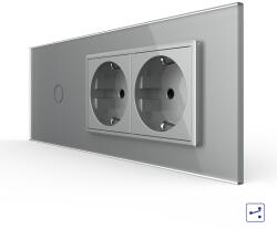LIVOLO Intrerupator Simplu Cap Scara Cruce + 2 Prize LIVOLO cu Rama Din Sticla 6M, Standard Italian (VL-FC1S/2FCTC-6I)