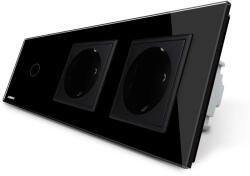 LIVOLO Intrerupator LIVOLO simplu cap scara cap cruce cu touch si 2 prize schuko din sticla (1410)