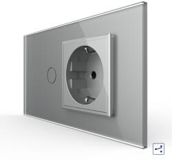 LIVOLO Intrerupator Simplu Cap Scara Cruce + Priza LIVOLO cu Rama Din Sticla 4M, Standard Italian (VL-FC1S/FCTC-4I)