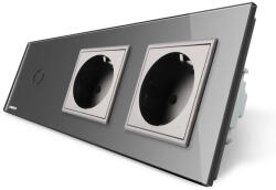 LIVOLO Intrerupator LIVOLO simplu cap scara cap cruce cu touch si 2 prize schuko din sticla (1408)