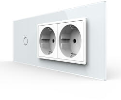 LIVOLO Intrerupator Simplu + 2 Prize LIVOLO cu Rama Din Sticla 6M, Standard Italian (VL-FC1/2FCTC-6W)