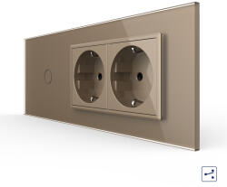 LIVOLO Intrerupator Simplu Cap Scara Cruce + 2 Prize LIVOLO cu Rama Din Sticla 6M, Standard Italian (VL-FC1S/2FCTC-6A)