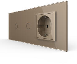 LIVOLO Intrerupator Simplu + Simplu + Priza LIVOLO cu Rama Din Sticla, Standard Italian, 6M (VL-FC1/1/FCTC-6A) - gilan