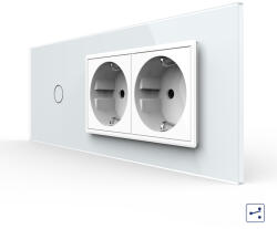LIVOLO Intrerupator Simplu Cap Scara Cruce + 2 Prize LIVOLO cu Rama Din Sticla 6M, Standard Italian (VL-FC1S/2FCTC-6W)