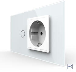 LIVOLO Intrerupator Simplu Cap Scara Cruce + Priza LIVOLO cu Rama Din Sticla 4M, Standard Italian (VL-FC1S/FCTC-4W)