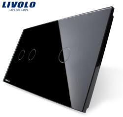 LIVOLO Panou intrerupator dublu + simplu cu touch Livolo din sticla (1422)
