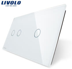 LIVOLO Panou intrerupator dublu + simplu cu touch Livolo din sticla (1419)
