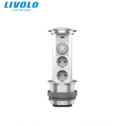 LIVOLO Priza incastrabila Pop Up, Silver, echipata cu USB, incarcator Wireless + Difuzor+ 2 Prize 2M (1465)