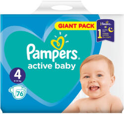 Pampers Scutece Pampers Active Baby, gigant pack, marimea 4, cantitate 76 de bucati, pentru 9-14 kg, cu strat aditional unic pentru protectie suplimentara pe timp de noapte (artpampers4art)