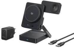Baseus Incarcator wireless Baseus PicoGo AF21 3-in-1, Qi2.2, 35W, cu incarcator retea 45W, Negru (E0205401) - dwyn