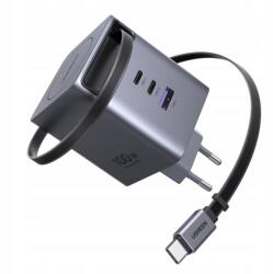 UGREEN Incarcator retea Ugreen Nexode 100W, GaN Fast Charger, 2x USB-C, 1x USB-A, cu cablu retractabil, Gri (X616-65828) - dwyn