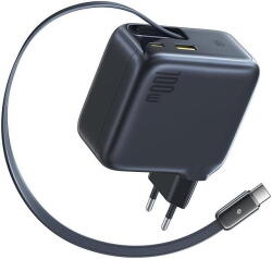 Baseus Incarcator de retea Baseus EnerCore CJ11 100W, 2x USB-C, 2x USB-A, cablu retractabil, Negru (E0120M00)