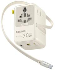 Baseus Adaptor de calatorie Baseus EnerCore CG11 6-in-1 70W, 2x AC, 2x USB-A 1x USB-C, cu cablu USB-C retractabil, Alb (E0307E01)