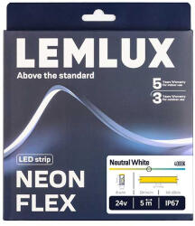 Lemlux LED NEON FLEX 24Vdc, 9.6W/m, 144LED/m, 4000K, 4x10mm, 5m tekercs, IP68