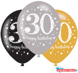 Boldog Születésnapot Happy Birthday 30 Gold léggömb, lufi 6 db-os 11 inch (27, 5 cm) (JAV_DPA9900738)