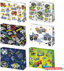  Fiús Playtime papír ajándéktasak, ajándékzacskó 30x23x10 cm (JAV_PKK770196)