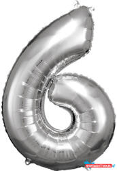Számok Ezüst Silver óriás szám fólia lufi 6-os, 86x58 cm (JAV_DPA9906291)