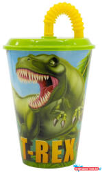 Dinoszaurusz T-Rex szívószálas pohár, műanyag 430 ml (JAV_STF26230)