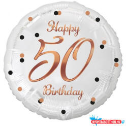 Boldog Születésnapot Happy Birthday 50 B&C White fólia lufi 36 cm (JAV_MLG155754)