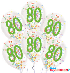 Boldog Születésnapot Happy Birthday 80 Droplets konfettivel töltött léggömb, lufi 6 db-os 11 inch (27, 5 cm) (JAV_DPA9909844)