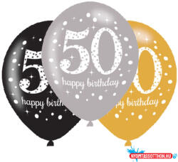 Boldog Születésnapot Happy Birthday 50 Gold léggömb, lufi 6 db-os 11 inch (27, 5 cm) (JAV_DPA9900740)