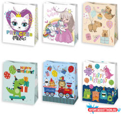  Színes Cute Kids papír ajándéktasak, ajándékzacskó 19x23x10, 5 cm (JAV_PKK772084)