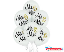 Esküvő Mr & Mrs léggömb, lufi 6 db-os 12 inch (30cm) (JAV_MLG003864)