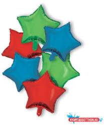  Csillag Red Blue Green Star fólia lufi 6 db-os szett 46 cm (JAV_PNN92448)