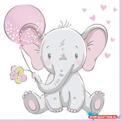 Baby elefánt Pink Balloon szalvéta 20 db-os 33x33 cm (JAV_PKK045934)