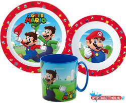 Super Mario Mushroom Kingdom étkészlet, micro műanyag szett bögrével 350 ml (JAV_JVL22230)
