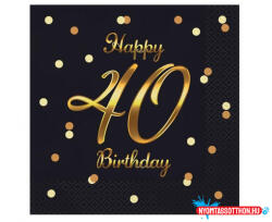 Boldog Születésnapot Happy Birthday 40 B&C Gold szalvéta 20 db-os 33x33 cm (JAV_MLG165234)