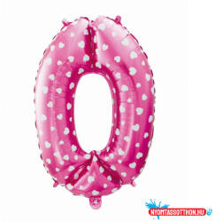 Számok Rózsaszín Pink with Hearts 0-ás szám fólia lufi 61 cm (JAV_MLG105827)