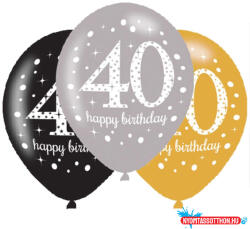 Boldog Születésnapot Happy Birthday 40 Gold léggömb, lufi 6 db-os 11 inch (27, 5 cm) (JAV_DPA9900739)