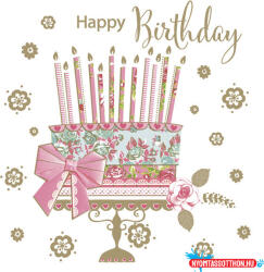 Boldog Születésnapot Happy Birthday Cake on Gold Stand szalvéta 20 db-os 33x33 cm (JAV_PKK057227)