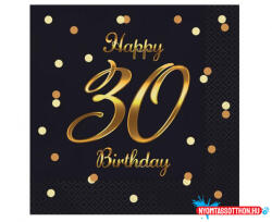 Boldog Születésnapot Happy Birthday 30 B&C Black-Gold szalvéta 20 db-os 33x33 cm (JAV_MLG165210)