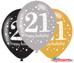 Boldog Születésnapot Happy Birthday 21 Gold léggömb, lufi 6 db-os 11 inch (27, 5 cm) (JAV_DPA9900737)