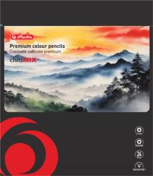 Herlitz Set 24 creioane colorate rotunde Herlitz, corp negru, 4 mm, cutie blister (9498300)
