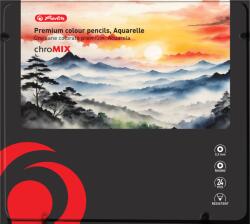 Herlitz Creioane colorate Herlitz aquarelle rotunde corp negru 3.3 mm set 24 + pensula, cutie metal (9498280)