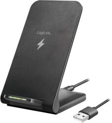 LogiLink Стойка за смартфон с безжично зареждане, 2 намотки, 15 W, черна
