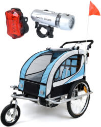 Funfit copii 2 persoane remorcă de biciclete cu amortizor + funcție Jogging - albastru (3062)