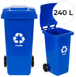 MULTISTORE Műanyag hulladéktároló, szelektív kültéri kuka, Multistore MO-240G-8, 240 l, kék, papírhoz, gumírozott kerekek, UV-álló, HDPE műanyag, zárható fedél (TF5348)
