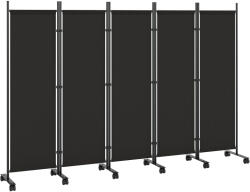 Outsunny 5 paneles összecsukható beltéri paraván, 252x40x170 cm acél válaszfal 12 kerékkel, szabadon álló paraván otthonra, nappaliba és irodába, fekete