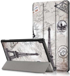 Samsung Tab S9 FE Plus (12.4) SM-X610 / X616B, mappa tok, Eiffel torony, térkép minta, Trifold, szürke - prodots