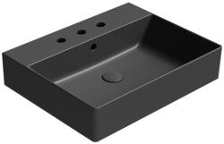 SAPHO GSI Kube X kerámia mosdó 60x47 cm 3 csaplyukkal és csiszolt alsó élekkel, matt fekete 94319326 (94319326)