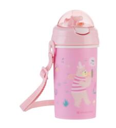 KikkaBoo Szilikon szívószálas pohár pánttal 450ml Music Fest Pink