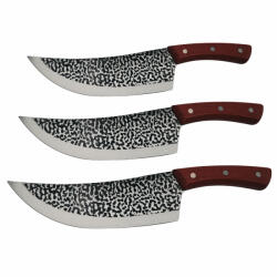 DEPOX Set trei cutite de bucatarie DEPOX®, Japanese Soul, lucrate manual, otel damasc, maner lemn, maro (0927)