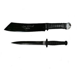 Depox Set Cutit de vanatoare cu doua taisuri si Maceta Rambo, DEPOX®, Otel inoxidabil, Negru (1890)