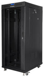 Lanberg FF01-6827-12BL 19" 27U SZÉL: 600mm MÉLY: 800mm MAG: 1431mm lapraszerelt LCD üvegajtós fekete álló rack szekrény - 3bnetwork
